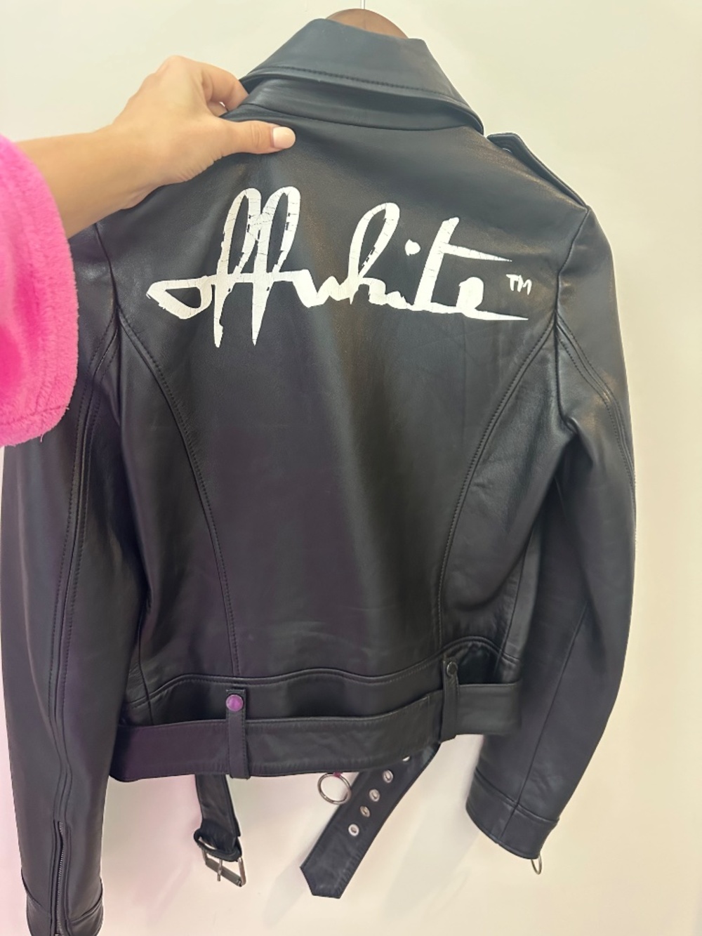 Off White Leather Biker Jacket - Picture 2 of 2
